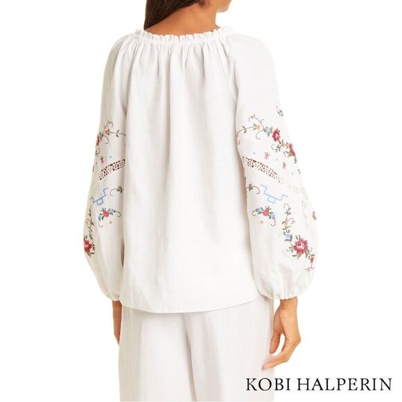 KOBI HALPERIN **NWT** Krissy Floral Embroidered Balloon-Sleeve Blouse in White - Picture 3 of 13